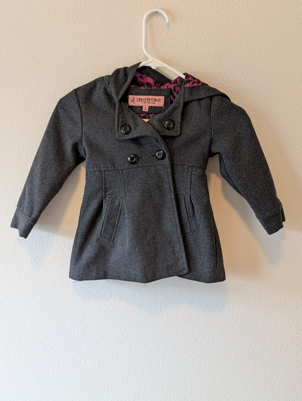 Urban Republic Toddler Charcoal Hooded Double-Breasted Pea Coat SZ 3T